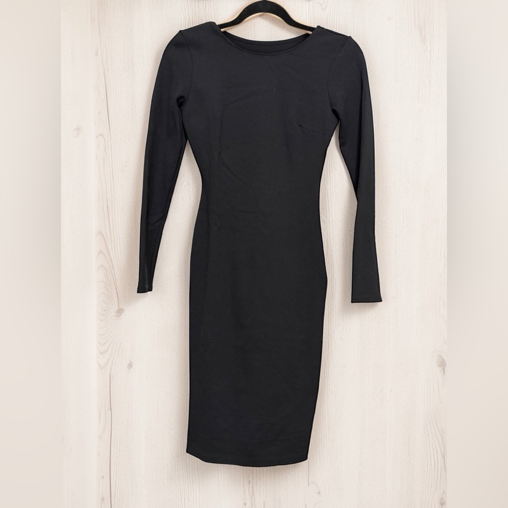 Lulu's Sleek Black Long-Sleeve Midi Sheath Dress
